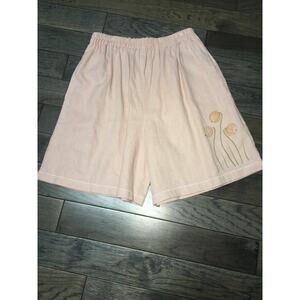 Y2K Usindo Pull On Linen Shorts, Blush Pink Floral Detail, Size XS NWOT Wide Leg